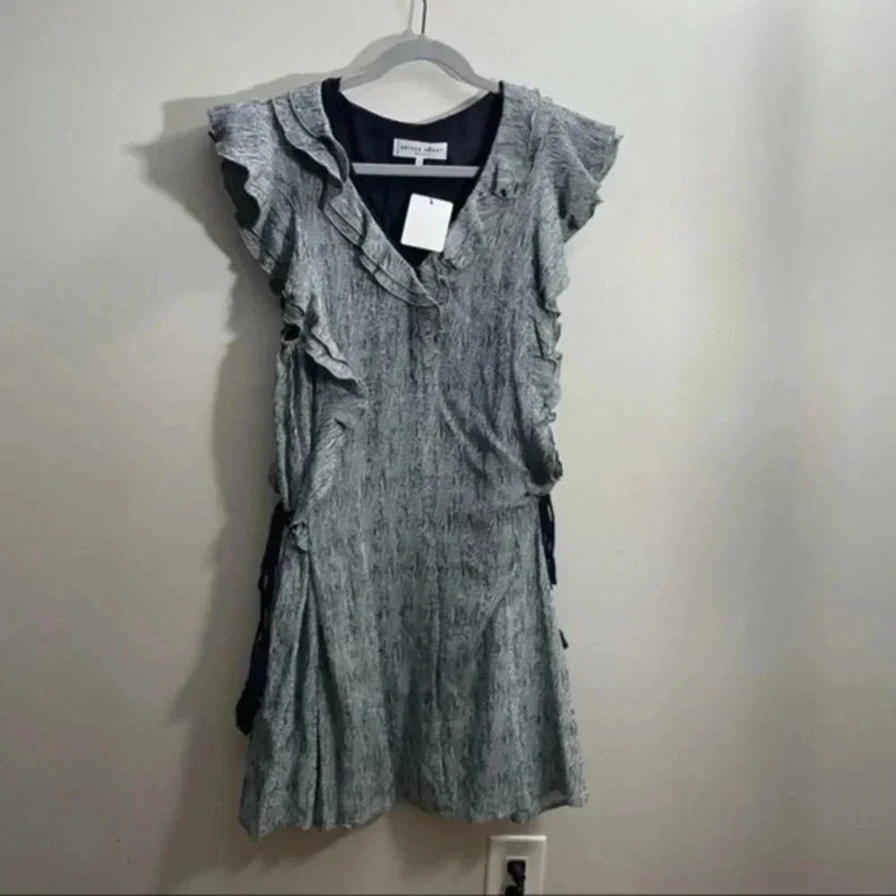 APIECE APART San Rafael Navy Print Ruffle Silk Dress 8 - Picture 3 of 8